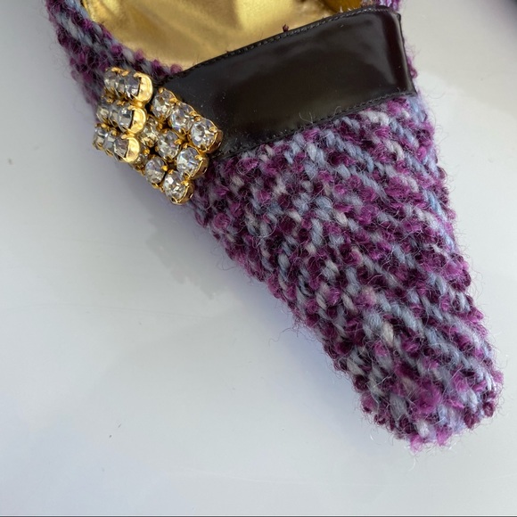 DOLCE & GABBANA Purple Herringbone Tweed Heels w/ Gold Crystals, Sz 38, US 8 - Picture 2 of 8